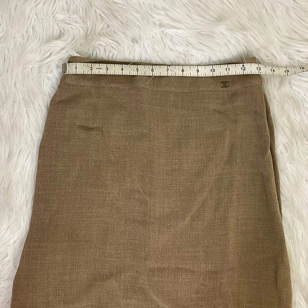 Chanel Vintage Tan Knit Silk Lined High-Waisted Pencil Skirt 4 EUR 36